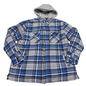 Red head Men's Blue Plaid Flannel Insulated Hooded Shirt Jacket, Size XL